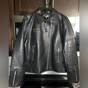 NHL Black Leather Zip-Up Jacket with VGK Patch